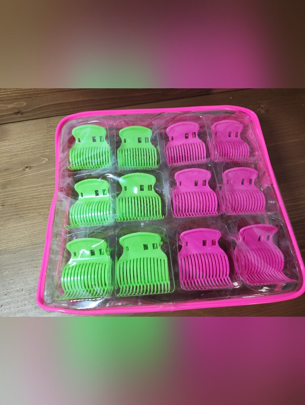 Set of 12 Pink and Green Hair Claw Clips BellaPRO Butterfly Roller Clip Set